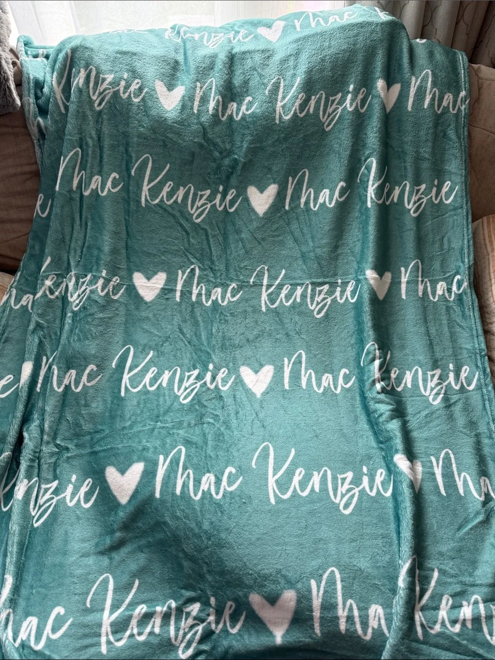 MacKenzie Personalized Teal Plush Throw Blanket NWOT
